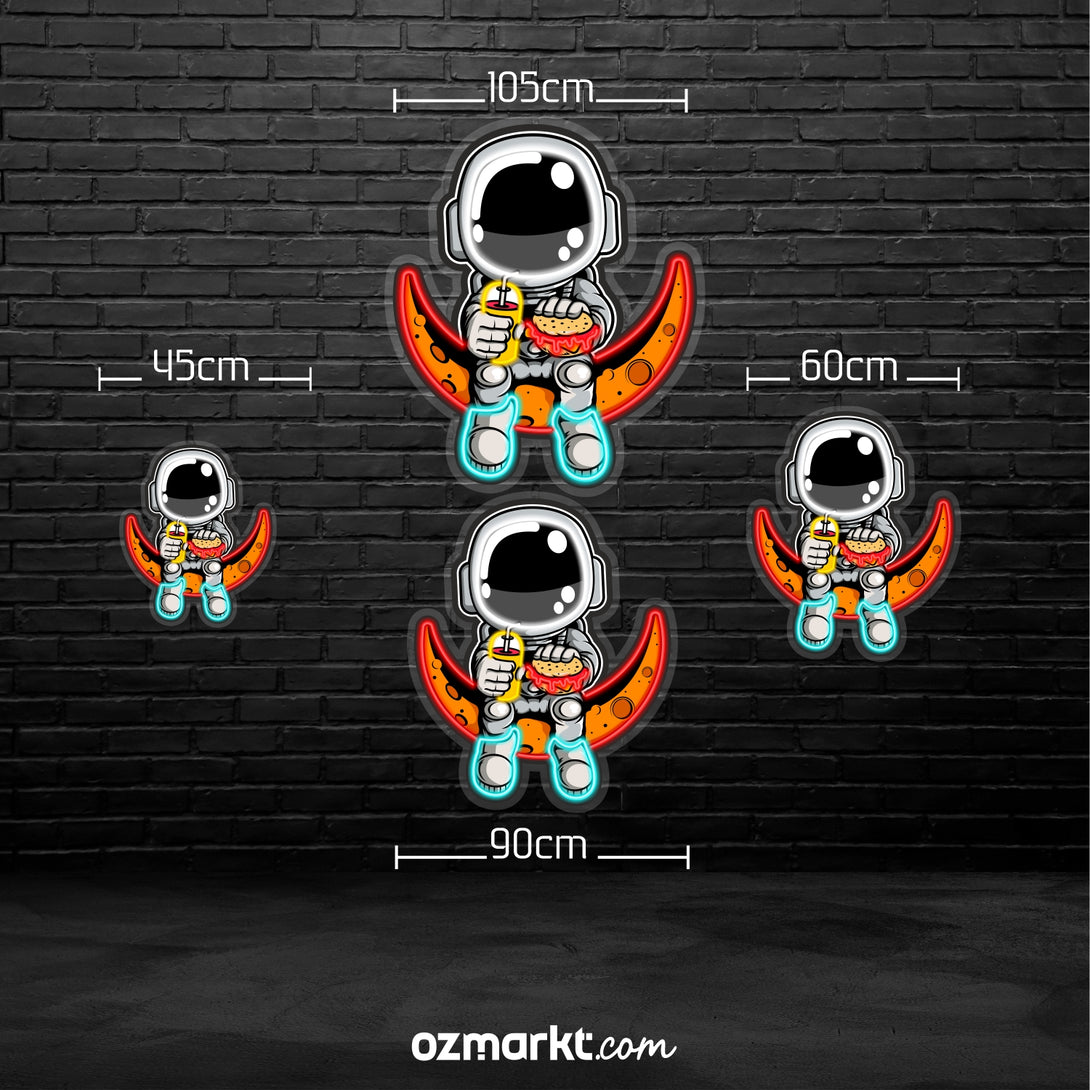 Ay Üzerinde Hamburger Astronot Neon Led Dekor